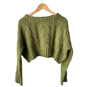 Double Zero Lovely Large Sweater Cable Knit  Green Cropped Pullover Winter